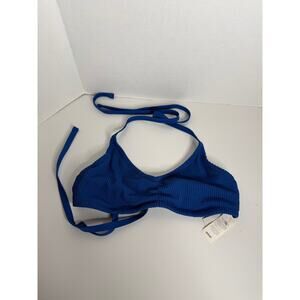 NEW Aerie Crinkle Halter Voop Bikini Top Blue Womens Size XL Swim Swimwear